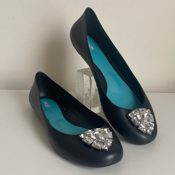 OKA b. Shoes - Oka.b Elegant Black Slip-On Jelly Flats w/ Crystal Embellishment Size 10US Comfy
